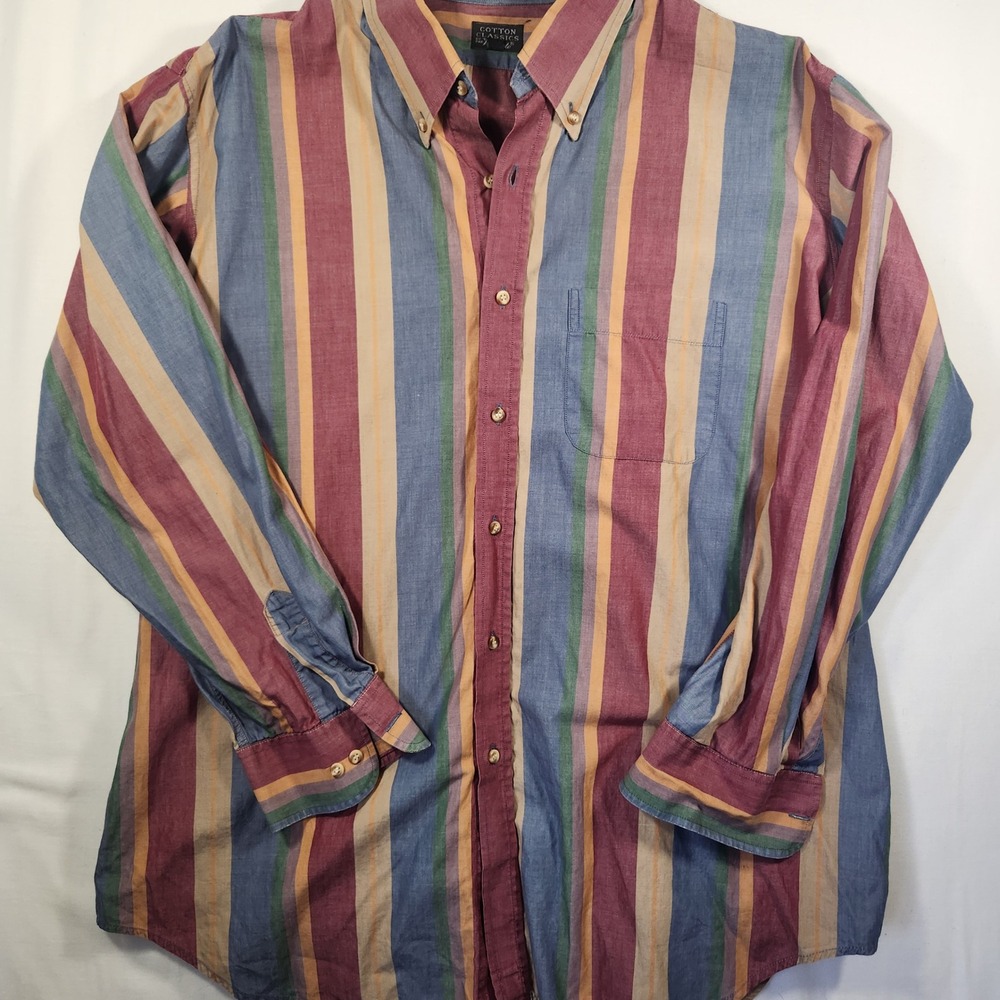 Cotton Classics by Valente Mens XL Striped Button Down Shirt Long Sleeve Multi